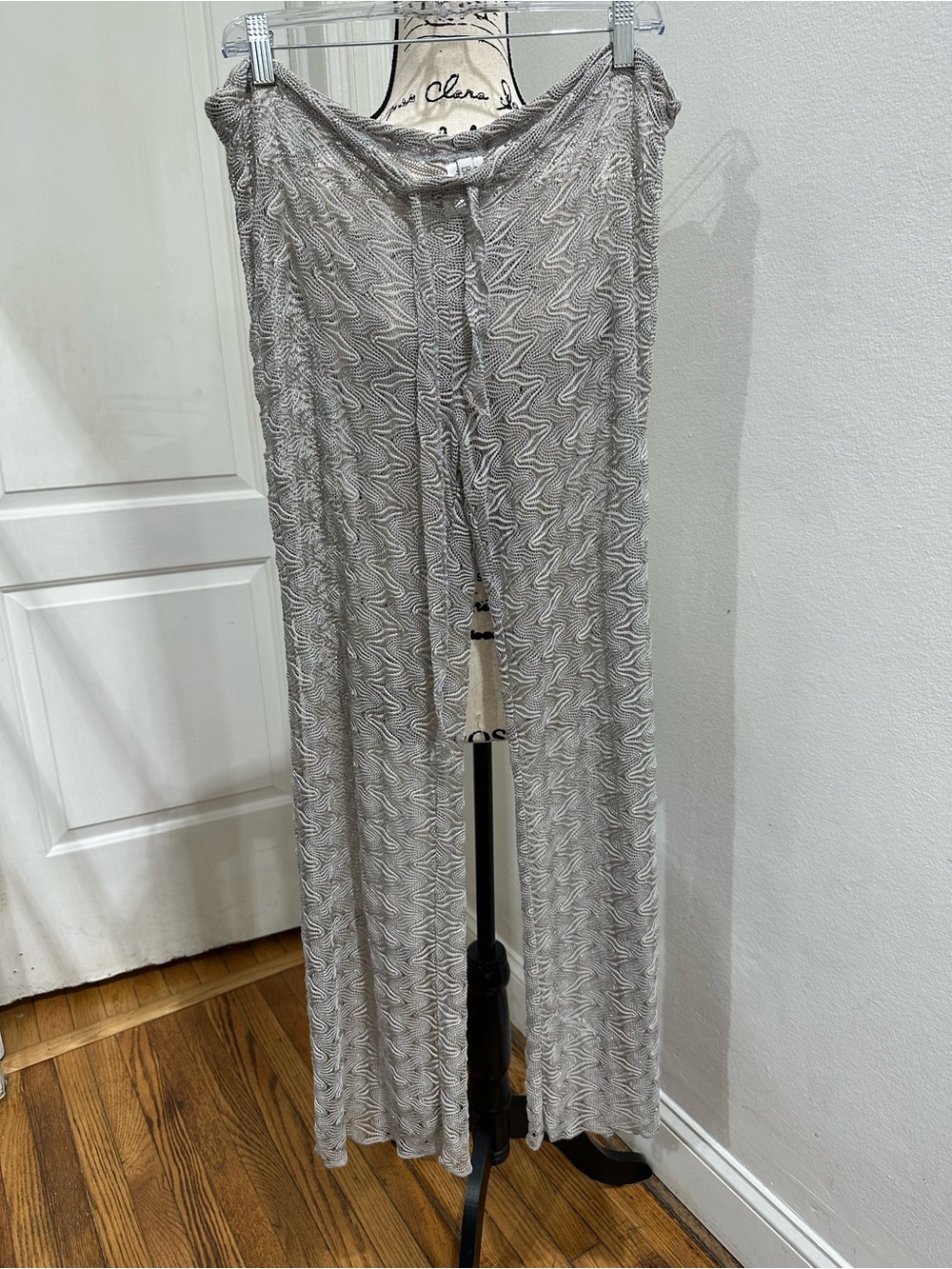 Metallic silver cover-up pants
